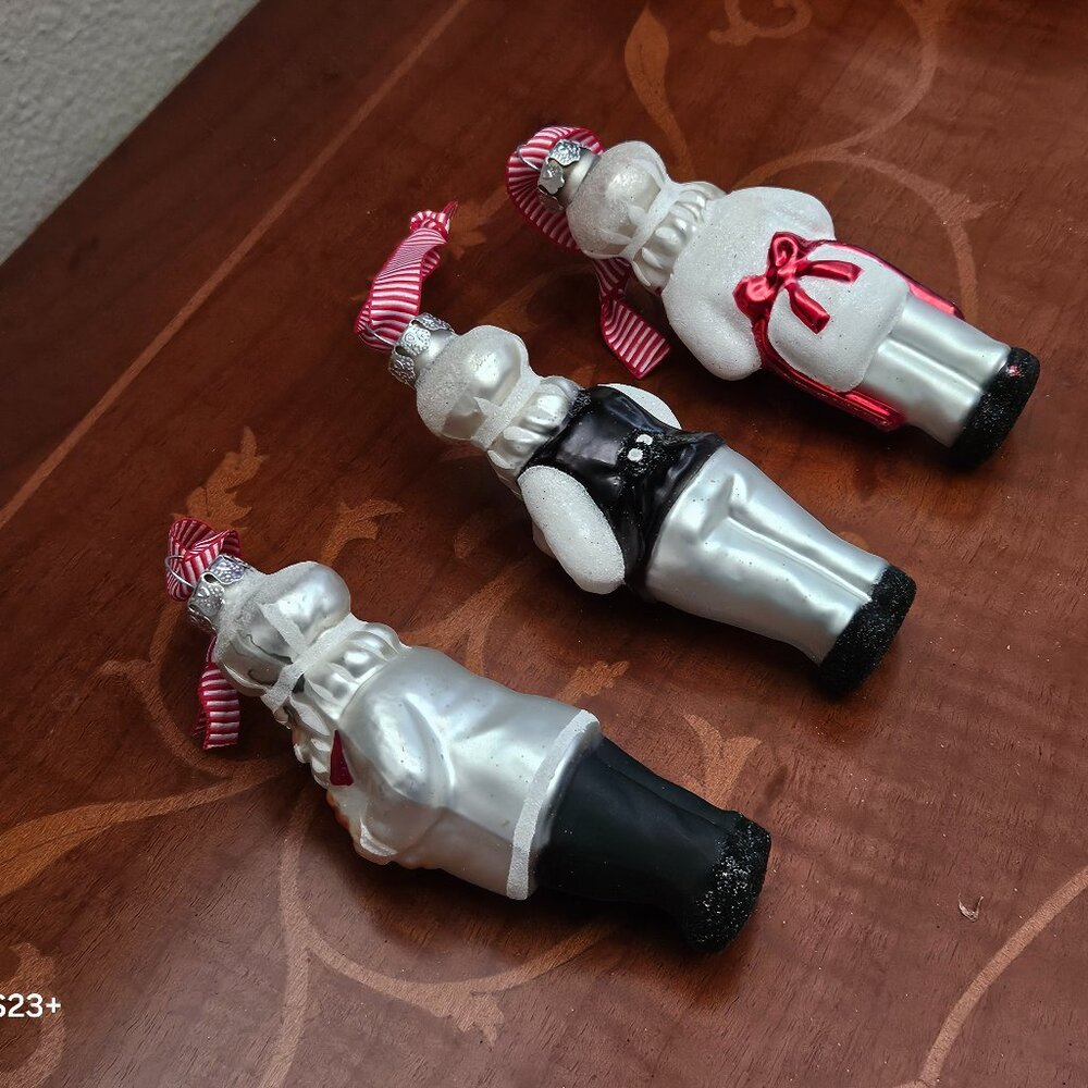 SET 2012 WILLIAMS-SONOMA SANTA CHEF COOK HAND PAINTED GLASS CHRISTMAS ORNAMENTS - Picture 9 of 13